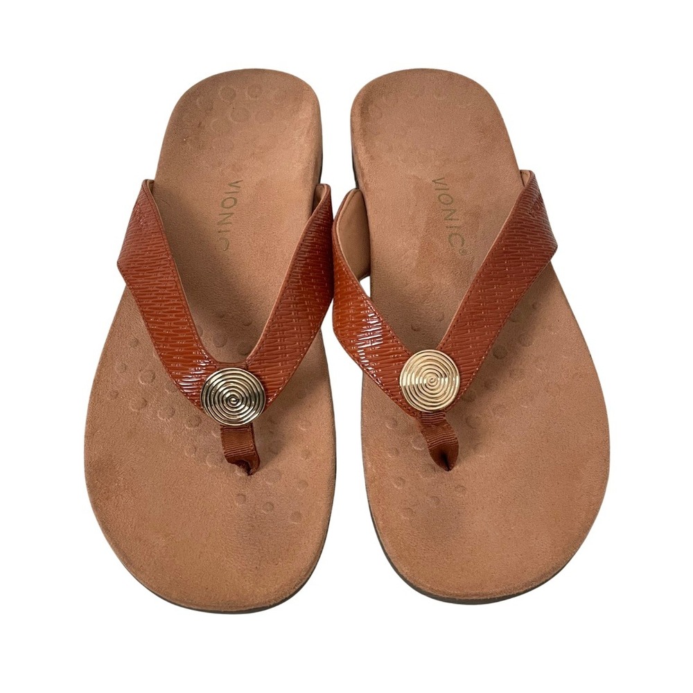 Vionic Sandals ‎ Womens Size 11 Tan Hilda Woven Thong Medallion Comfort Orthotic
